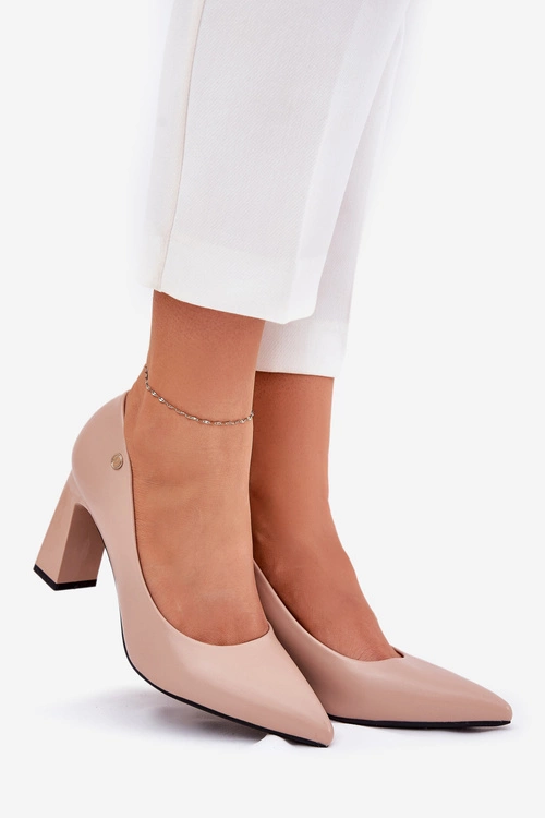 Eleganckie Czółenka Na Słupkowym Obcasie Vinceza 62221 Beżowe