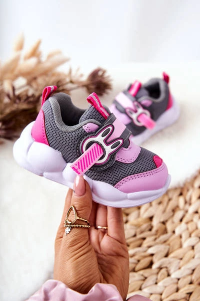 Dziecięce Sportowe Buty Na Rzep Befado 516P091 Szaro-Różowe