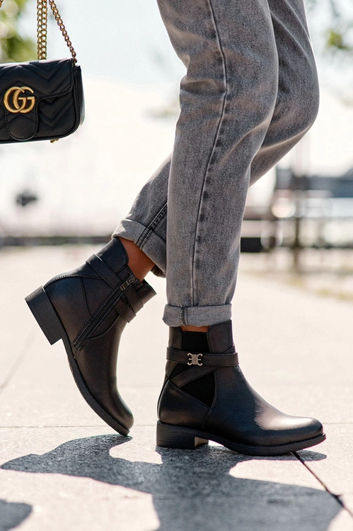 Botki Damskie Na Płaskim Obcasie Czarne Noria