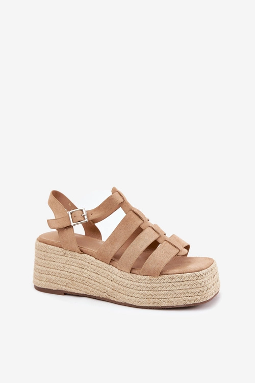 Sandały Damskie Z Paskami I Plecionką Khaki Pardauss