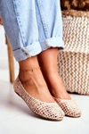 Lu Boo Damskie Baleriny Beżowe Ażurowe Plecione Carry