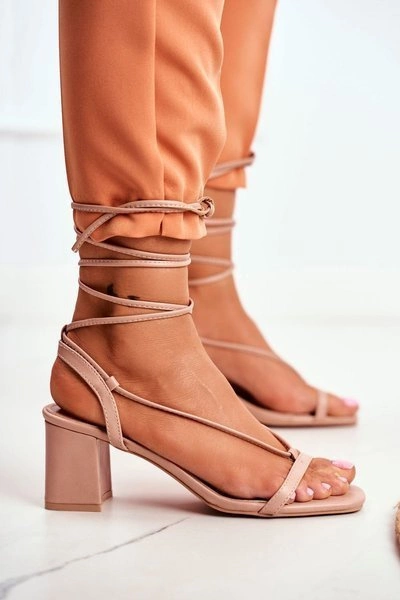 Sandały Damskie Na Słupku Wiązane Beżowe Morning