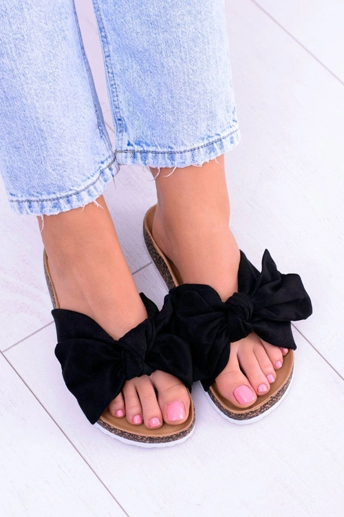 Vices Damskie Czarne Klapki Na Korku Kokarda Nina