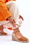 Zamszowe Sandałki Espadryle Na Koturnie Camel Cammer