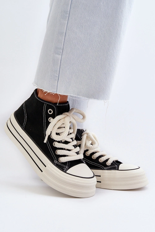 Trampki Damskie Na Platformie Czarne Aineri