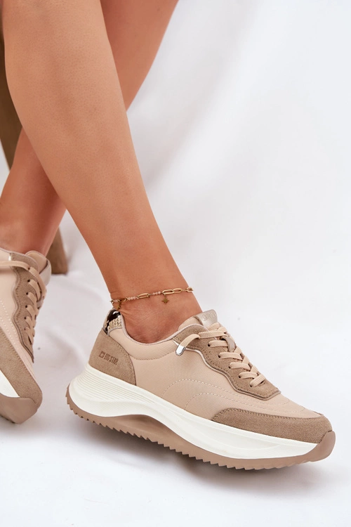 Zamszowe Sneakersy Damskie Na Platformie Big Star RR274A345 HI-POLY SYSTEM Ciemnobeżowe