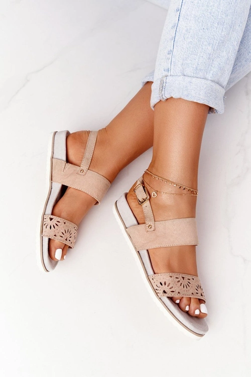 Zamszowe Sandały Z Cyrkoniami Beżowe Cora