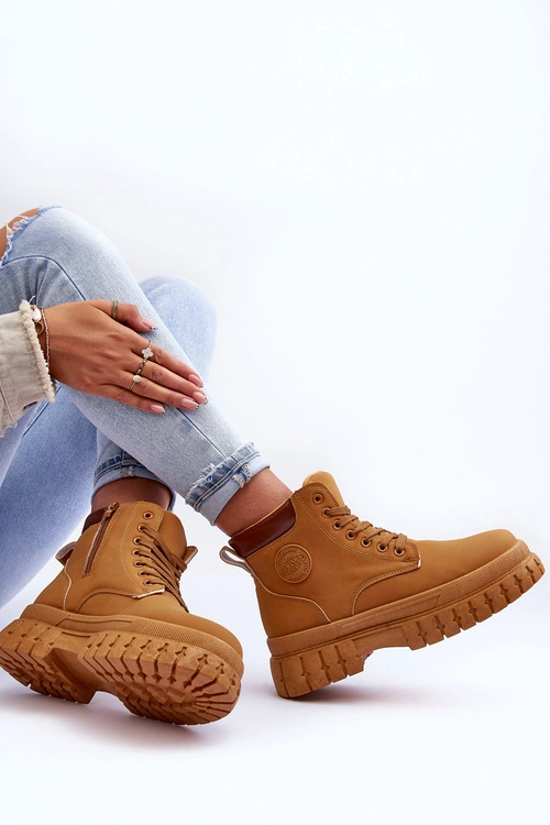 Damskie Trapery Skórzane Na Platformie Brązowe Calys