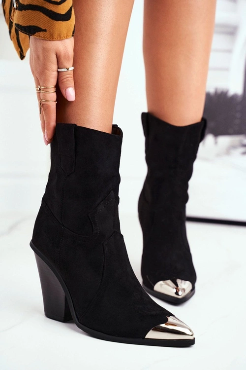 Botki Damskie Wysokie Zamszowe Stalowy Nosek Czarne Emporia