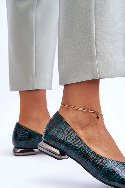 Skórzane Lakierowane Baleriny Na Płaskim Obcasie Ciemnozielone Vaani