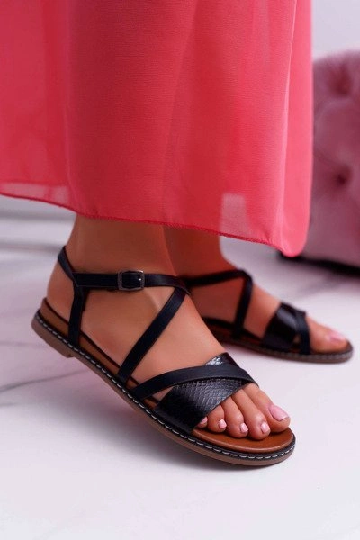 Sandały Damskie Płaskie Sergio Leone SK019 Czarne Dariana