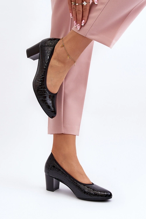 Lakierowane Czółenka Z Tłoczeniem Czarne Cynania