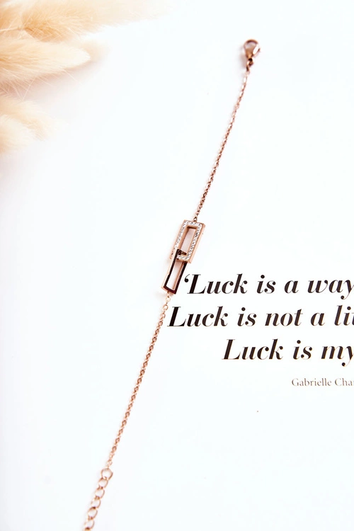 Damska Bransoletka Celebrytka Stalowa Z Cyrkoniami Różowe Złoto