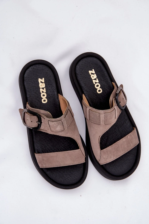 Zamszowe Klapki Damskie Na Platformie Zazoo 3024 Brązowe