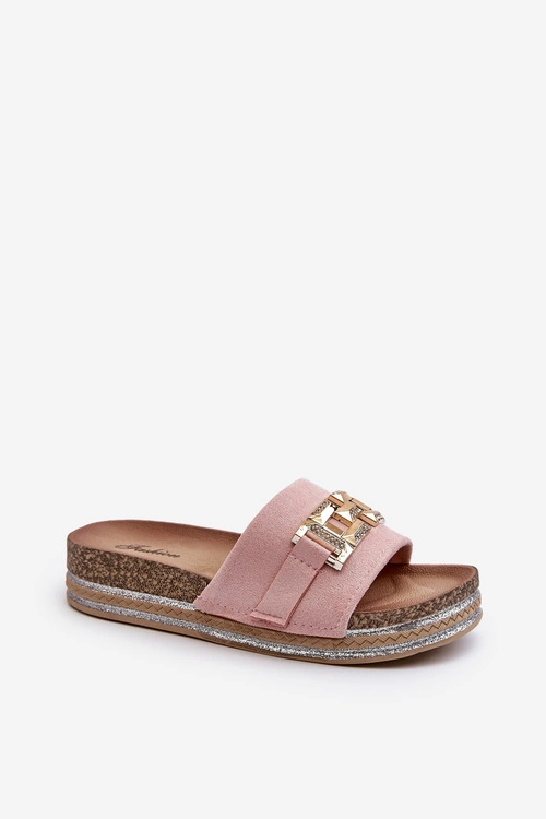 Damskie Klapki Na Platformie Z Ozdobą Różowe Vapireta