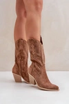 Ażurowe Botki Kowbojki Na Słupku Brązowe Salive