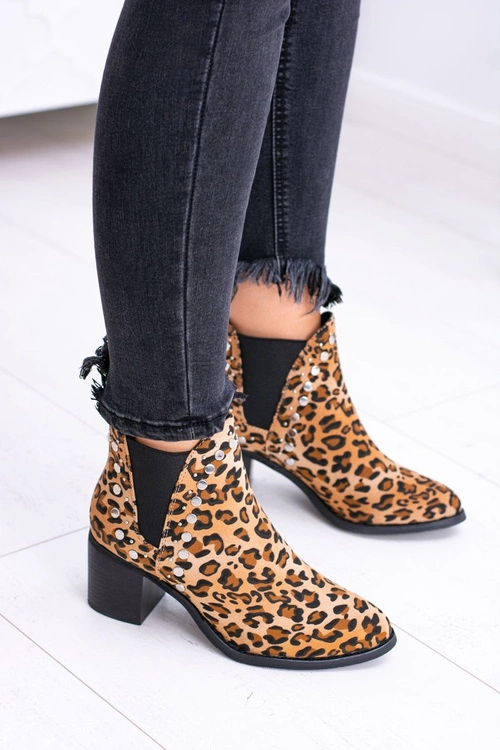 Damskie Botki Sztyblety W Panterkę Na Słupku Nity Savage