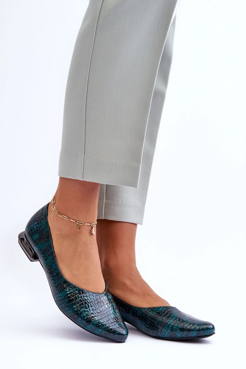 Skórzane Lakierowane Baleriny Na Płaskim Obcasie Ciemnozielone Vaani