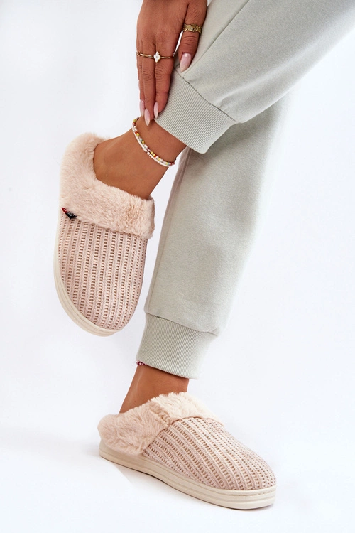 Damskie Ocieplane Papcie Wsuwane Z Futerkiem Beżowe Leriss
