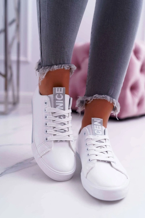 Trampki Damskie Białe Szary Pasek Nigrid