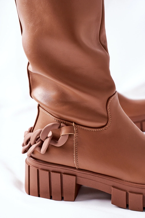 Wysokie Brązowe Kozaki z Łańcuchem Teardown