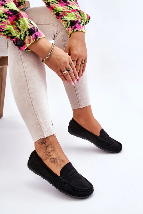 Damskie Klasyczne Zamszowe Mokasyny Czarne Ivana