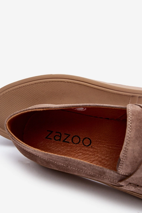 Zamszowe Męskie Półbuty Loafersy Zazoo 1574 Ciemnobeżowe