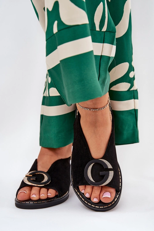 Płaskie Sandały Z Ozdobą Czarne Haliones