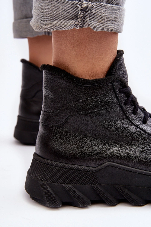 Ocieplane Skórzane Botki Damskie Na Platformie Czarne Lemar Jevette