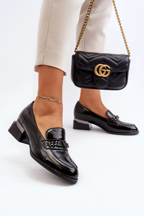 Damskie Lakierowane Półbuty Na Niskim Obcasie Czarne Albreide