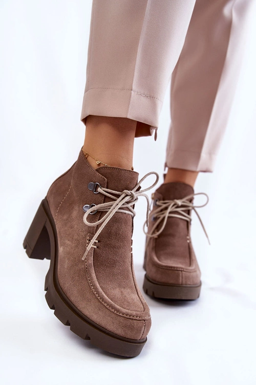 Damskie Zamszowe Botki Wiązane Jasnobrązowe Lemar Marianne