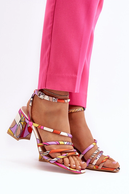 Wzorzyste Sandały Na Słupku Fioletowe Jenglla