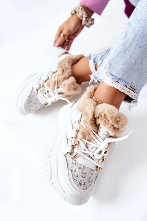 Damskie Ocieplane Sportowe Buty Białe Heart Beats