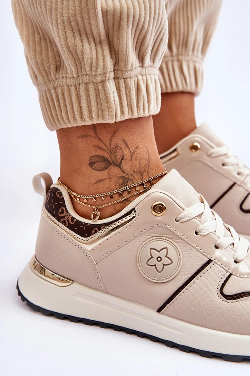 Modne Skórzane Buty Sportowe Beżowo-Brązowe Rachel