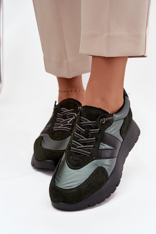 Sneakersy Damskie Na Platformie Vinceza 58561 Ciemnozielone