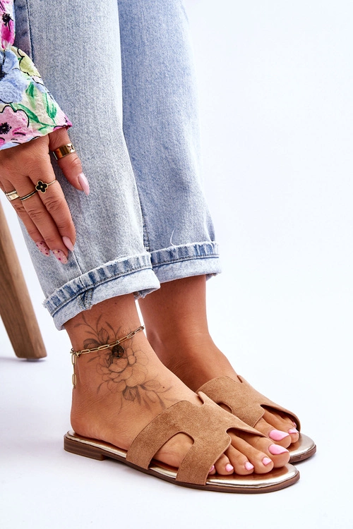 Damskie Klasyczne Zamszowe Klapki Beżowe Evana