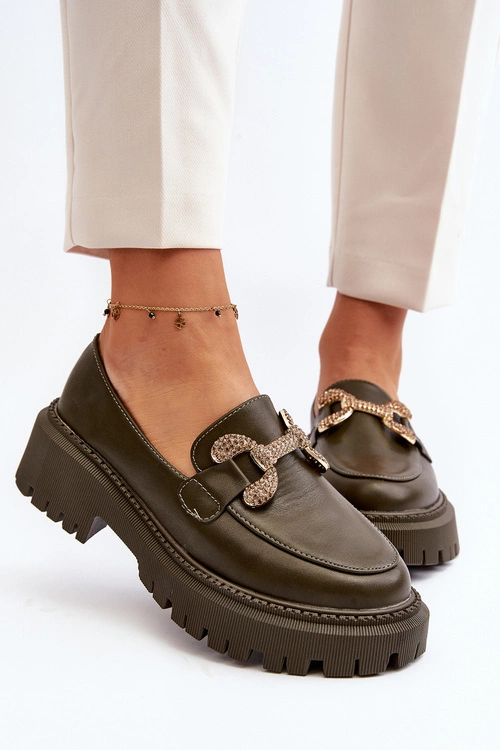 Mokasyny Damskie Z Ozdobą Ciemnozielone Gargi