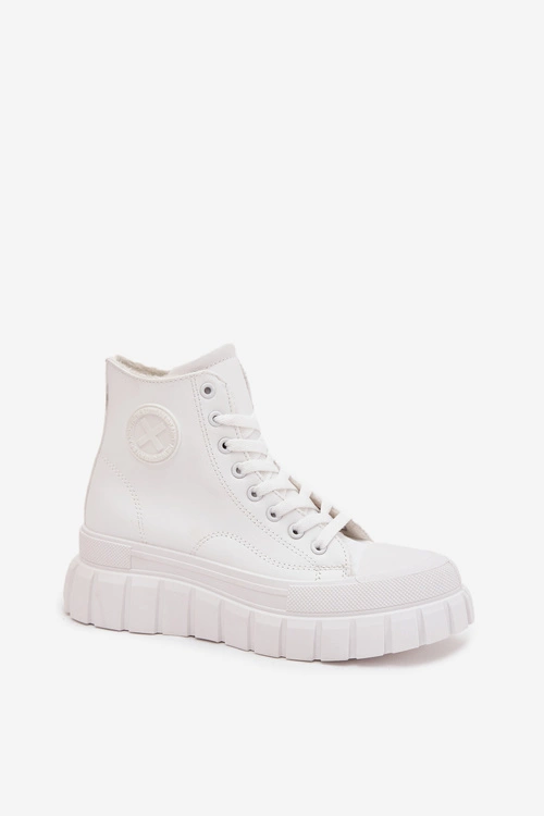 Ocieplane Wysokie Trampki Damskie Na Platformie Zamek Białe Sarira