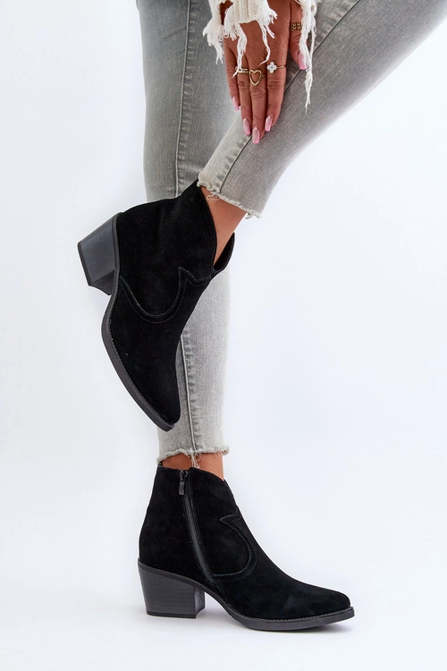 Zamszowe Botki Kowbojki Na Suwak D&A SN622-29 Czarne