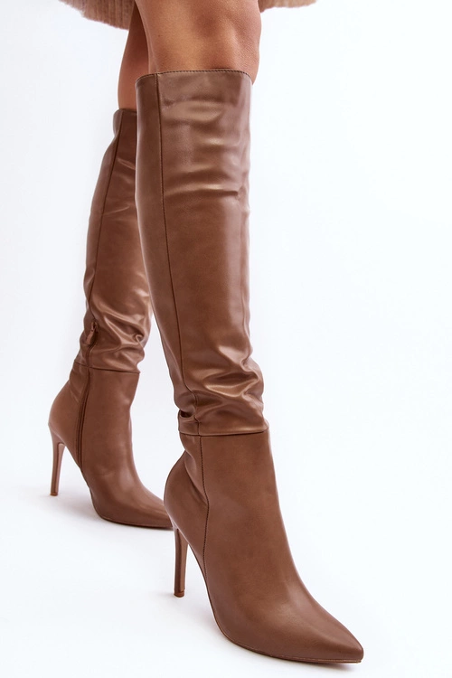 Kozaki Damskie Na Szpilce Ciemnobeżowe Sirenpha