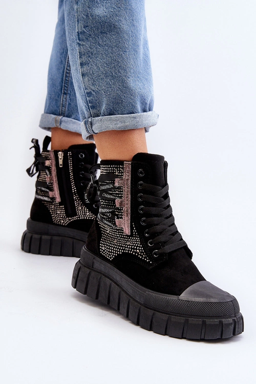 Wysokie Trampki Damskie Na Masywnej Platformie Czarne Wonise