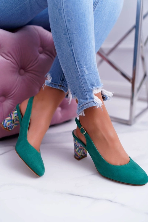 Czółenka Damskie Na Słupku Galanterki Sergio Leone SK788 Zielone Lati