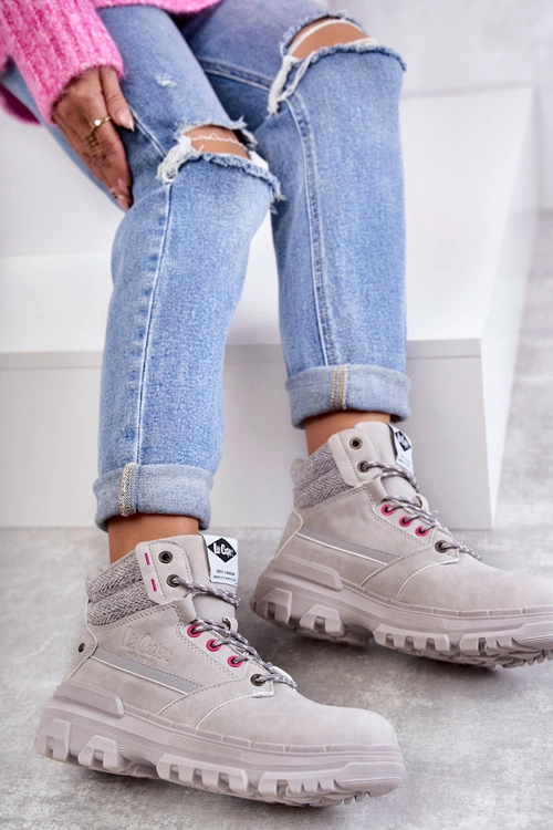Damskie Ocieplane Botki Trapery Lee Cooper LCJ-22-01-1373 Szare