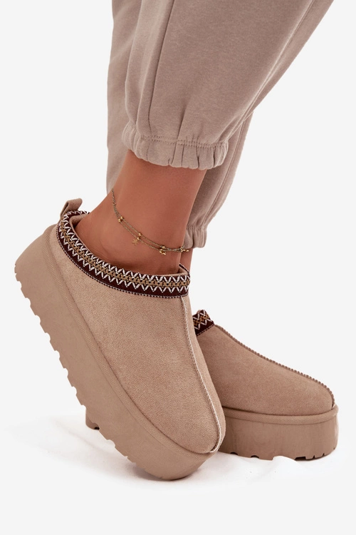 Śniegowce Damskie Z Ozdobnym Haftem Beżowe Jenira