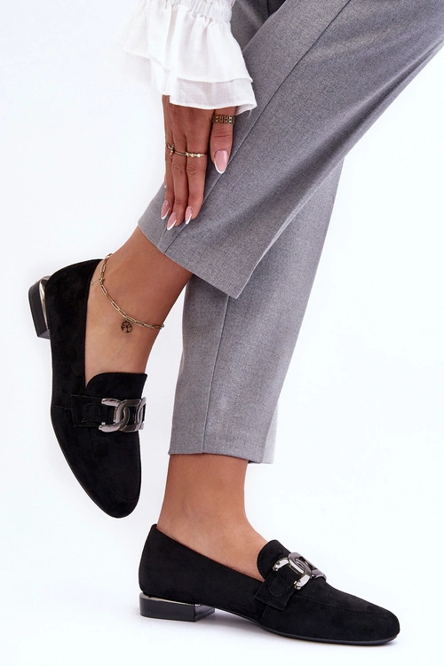 Mokasyny Damskie Z Ozdobą Czarne Camilena - Zamsz