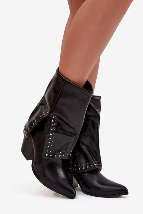 Botki Kowbojki Z Wywiniętą Cholewką I Zdobieniem Ocieplane Czarne Inessia