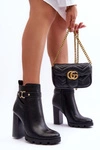 Skórzane Botki Na Wysokim Słupku Czarne Liani