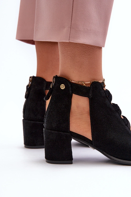 Zamszowe Sandały Damskie Na Obcasie Maciejka 06456-01 Czarne