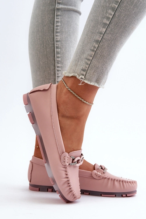 Skórzane Mokasyny Damskie Z Ozdobą Różowe S.Barski LR339