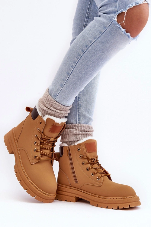 Damskie Trapery Ocieplane Futerkiem Camel Fenan